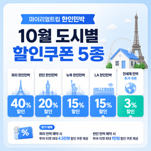 마이리얼트립 한인민박 도시별 할인쿠폰