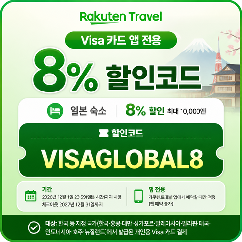 라쿠텐트래블 Visa 카드 앱 전용 8% 할인코드